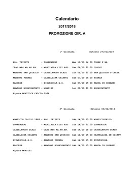 Calendario Promozione Gir A