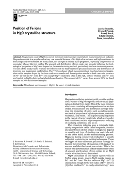 Position of Fe Ions in Mgo Crystalline Structure 145