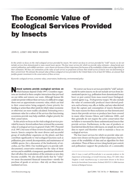 The Economic Value of Ecological Services Provided by Insects