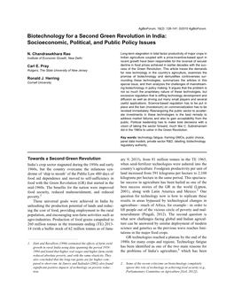 Biotechnology for a Second Green Revolution in India: Socioeconomic, Political, and Public Policy Issues