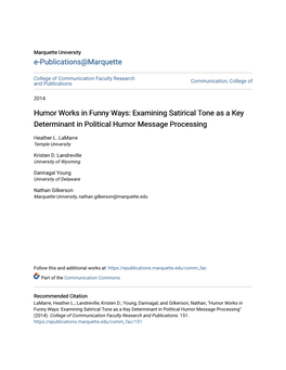 Examining Satirical Tone As a Key Determinant in Political Humor Message Processing