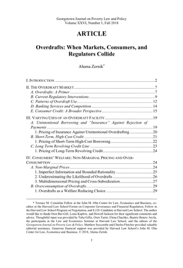 Overdrafts: When Markets, Consumers, and Regulators Collide