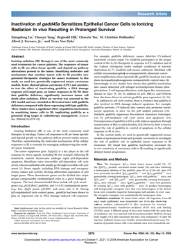 Inactivation of Gadd45a Sensitizes Epithelial Cancer Cells to Ionizing Radiation in Vivo Resulting in Prolonged Survival