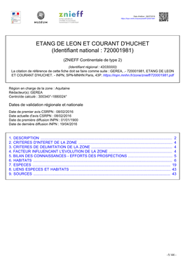 ETANG DE LEON ET COURANT D'huchet (Identifiant National : 720001981)