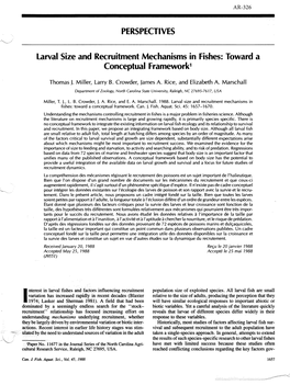 Larval Size and Recruitment Mechanisms in Fishes: Toward a Conceptual Framework1