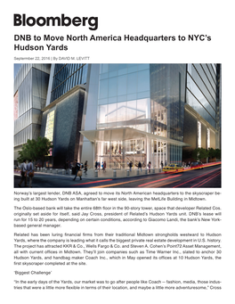 DNB to Move North America Headquarters to NYC's Hudson Yards