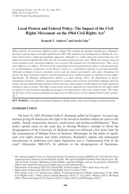 Local Protest and Federal Policy: the Impact of the Civil Rights Movement on the 1964 Civil Rights Act1