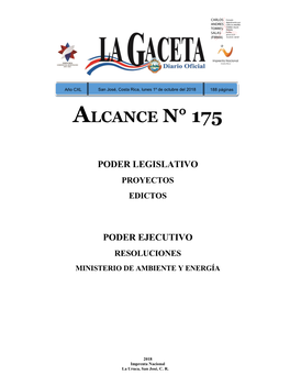 ALCANCE N° 175 a LA GACETA N° 180 De La Fecha 01 10 2018