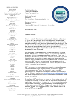 BOARD of TRUSTEES STAFF To: Michael Spindler Chief Executive Officer Fulton Fish Market, Inc. Cc: Bruce Reingold President the H