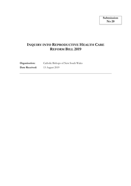 Inquiry Into Reproductive Health Care Reform Bill 2019