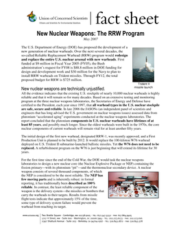 New Nuclear Weapons: the RRW Program May 2007