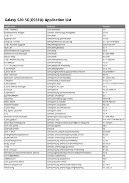 Galaxy S20 5G(G981U) Application List