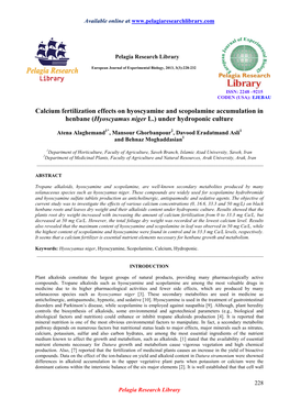 Calcium Fertilization Effects on Hyoscyamine and Scopolamine Accumulation in Henbane (Hyoscyamus Niger L.) Under Hydroponic Culture