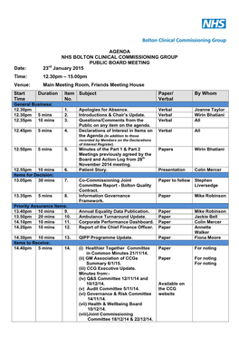 Agenda Nhs Bolton Clinical Commissioning Group Public