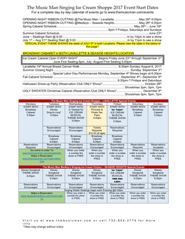 The Music Man Singing Ice Cream Shoppe 2009 Event Schedule