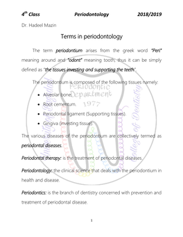 Terms in Periodontology