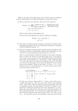 What Is the Order of the Weyl Group of E8? We'll Do This by 4 Different Methods, Which Illustrate the Different Techniques