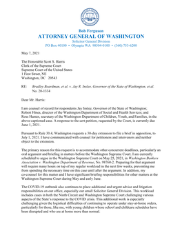 ATTORNEY GENERAL of WASHINGTON Solicitor General Division PO Box 40100 • Olympia WA 98504-0100 • (360) 753-6200