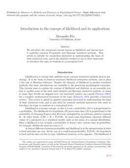 Introduction to the Concept of Likelihood and Its Applications