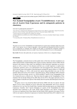 New Zealand Tenuipalpidae (Acari: Trombidiformes): a New Spe- Cies of Acaricis from Cyperaceae and Its Ontogenetic Patterns in Chaetotaxy