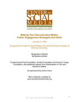 Making Your Documentary Matter: Public Engagement Strategies That Work