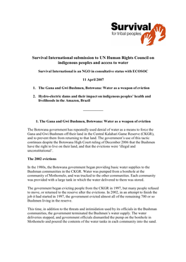 Survival International Submission to UN Human Rights Council on Indigenous Peoples and Access to Water