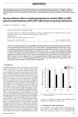 Strong Inhibitory Effect of Medroxyprogesterone Acetate (MPA) on UDP- Glucuronosyltransferase (UGT) 2B7 Might Induce Drug-Drug Interactions