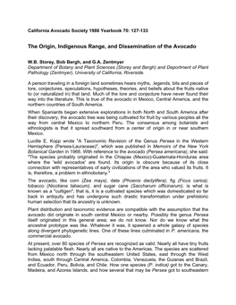 The Origin, Indigenous Range, and Dissemination of the Avocado