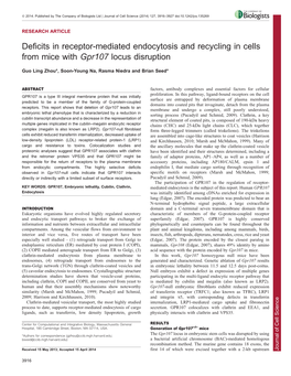 Deficits in Receptor-Mediated Endocytosis and Recycling in Cells from Mice with Gpr107 Locus Disruption