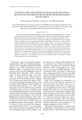 Evidence for a New Species of River Crab (Decapoda, Brachyura, Potamonautidae) from the Drakensberg, South Africa
