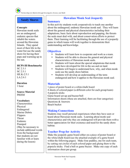 Hawaiian Monk Seal Jeopardy Summary Objectives Materials