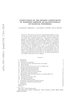 Computation of the Highest Coefficients of Weighted Ehrhart