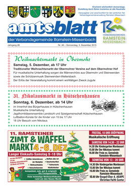 Weihnachtsmarkt in Obermohr � � � � Samstag, 5