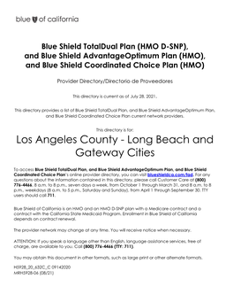 Blue Shield Advantageoptimum Plan (HMO), and Blue Shield Coordinated Choice Plan (HMO)