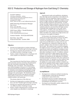 Production and Storage of Hydrogen from Coal Using C1 Chemistry