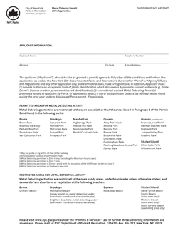 NYC Parks Metal Detecting Permit Application