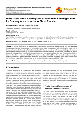 Production and Consumption of Alcoholic Beverages with Its Consequence in India: a Short Review