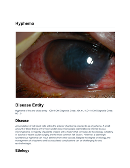 Hyphema Disease Entity