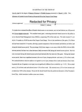 Influence of Limited Access Roads on Roosevelt Elk in the Oregon Coast Range