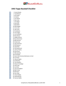 1955 Topps Baseball Checklist