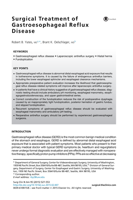 Surgical Treatment of Gastroesophageal Reflux Disease