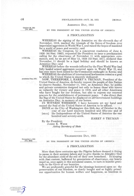 G4 a PROCLAMATION WHEREAS the Signing of the Armistice on the Eleventh Day of November, 1918, Marked the Triumph of the Forces O