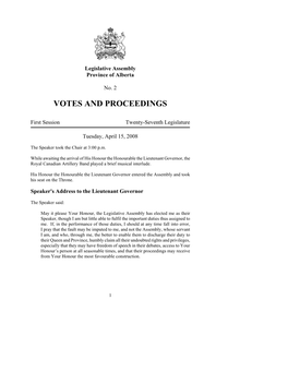 Votes and Proceedings Dated April 15, 2008