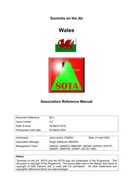 Summits on the Air Wales Association Reference Manual