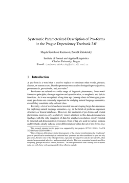 Systematic Parameterized Description of Pro-Forms in the Prague Dependency Treebank 2.0∗