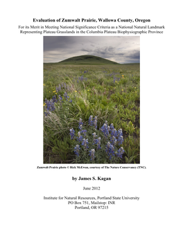 Evaluation of Zumwalt Prairie, Wallowa County, Oregon