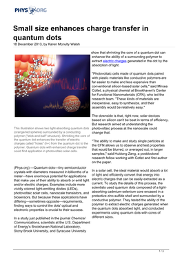 Small Size Enhances Charge Transfer in Quantum Dots 18 December 2013, by Karen Mcnulty Walsh