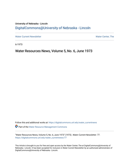 Water Resources News, Volume 5, No. 6, June 1973