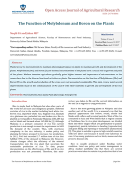 The Function of Molybdenum and Boron on the Plants