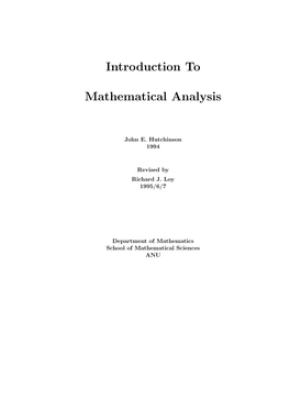 Introduction to Mathematical Analysis